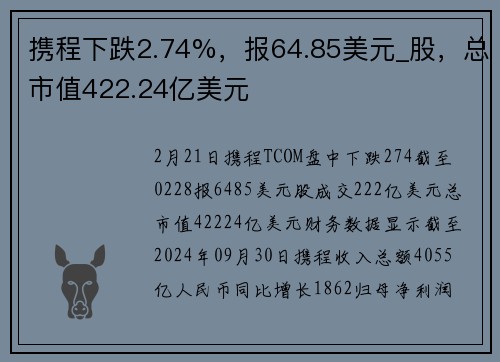 携程下跌2.74%，报64.85美元_股，总市值422.24亿美元