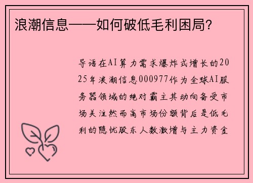 浪潮信息——如何破低毛利困局？