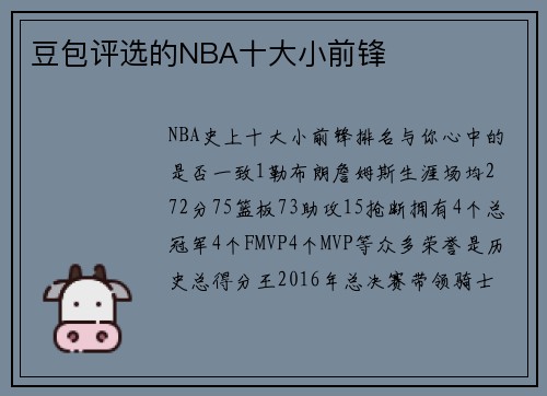 豆包评选的NBA十大小前锋